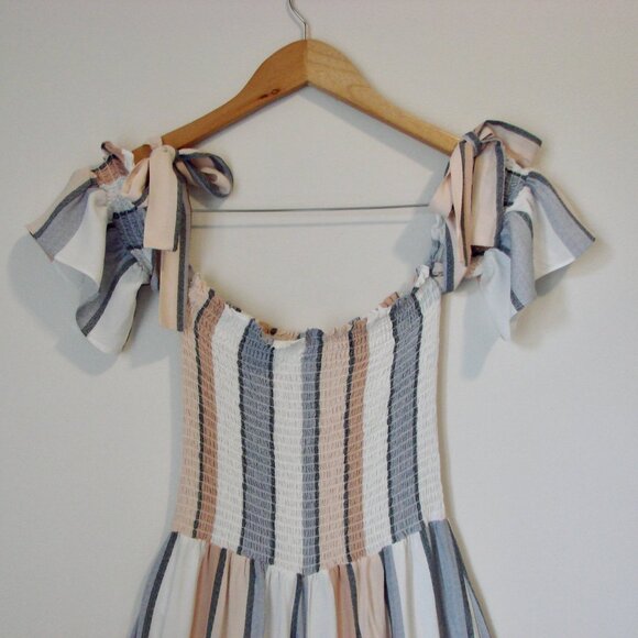 Wide Leg Jumpsuit Smocked Top Striped Off Shoulder Ocean Drive Beach Medium - Picture 2 of 15